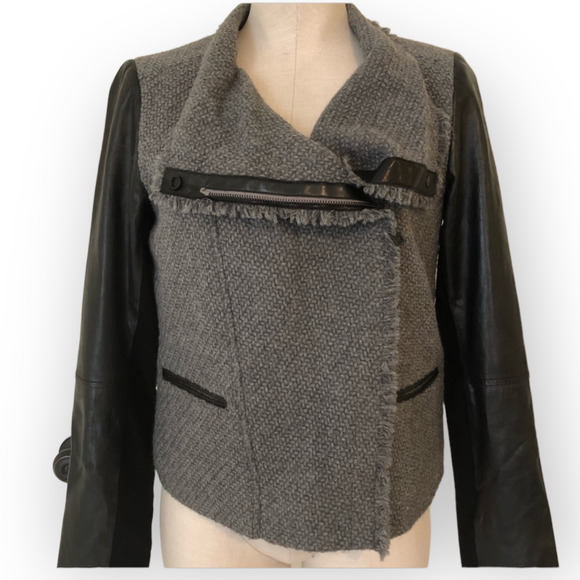 Vince Boucle Scuba Jacket with Leather Sleeves Size XS - Picture 3 of 10